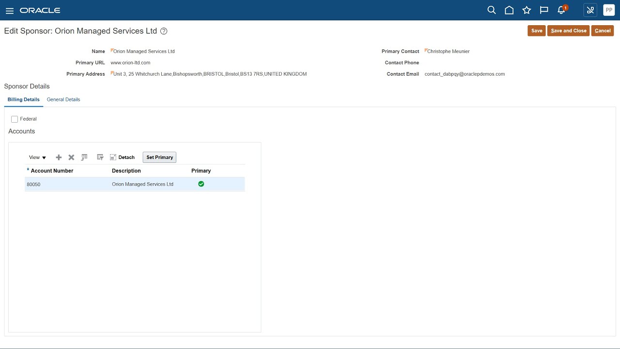 How to create Customer as Award Sponsor in Oracle Fusion Grants Management Cloud? (Rel13/Ver25C)