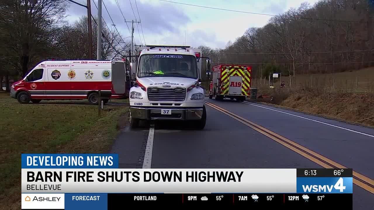 Nashville highway blocked both ways after over 100 hay bales catch fire at barn