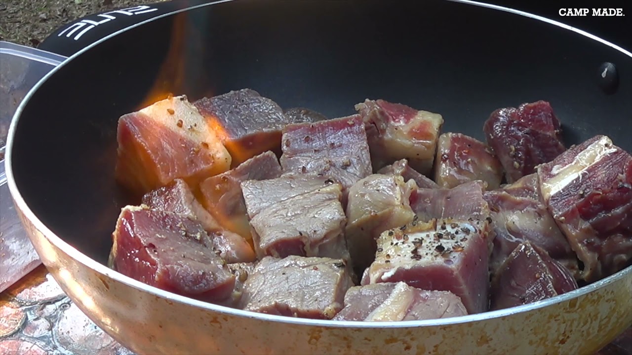 Easy camping cooking 【ASMR】-- Japan style Beef with Miso