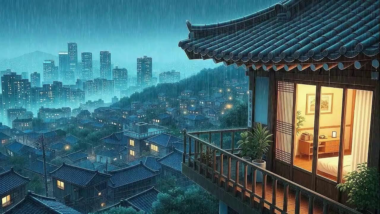 Rain Sounds and Lofi for Study in a Soft Korean Night Ambience for Stress-Free Work 😌