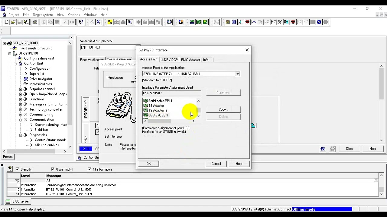Siemens sinamics G120 VFD Backup using Starter Software