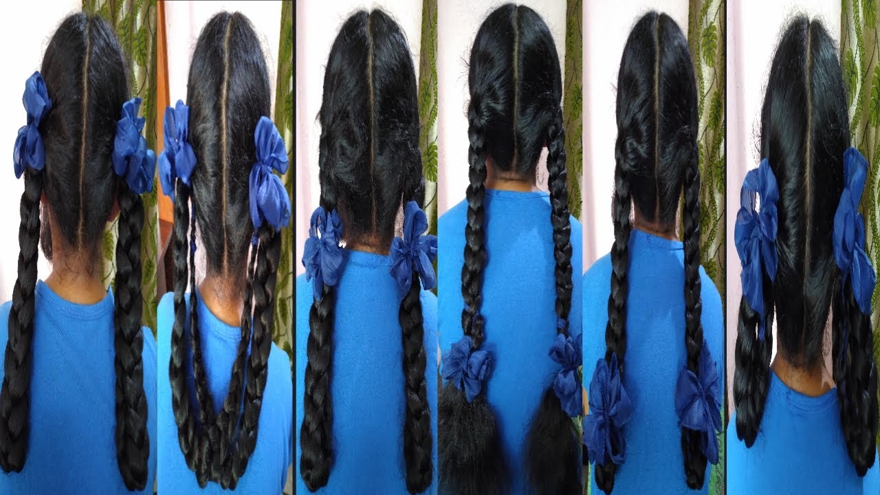 Hairstyles//6 Different Easy Hairstyles For School Girls//South indian hairstyles/By Hema home tips