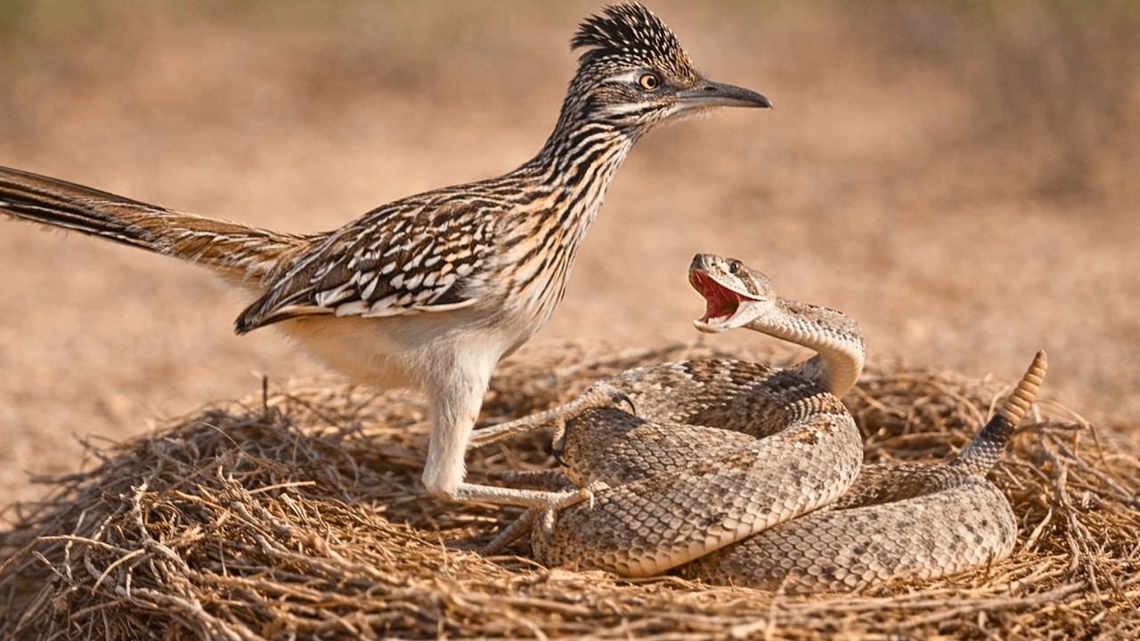 Roadrunner vs Rattlesnake — Desert Duel Between Speed and Venom