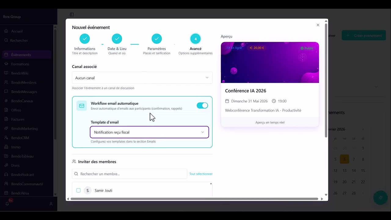 Gestion des Evènements dans Bendokia