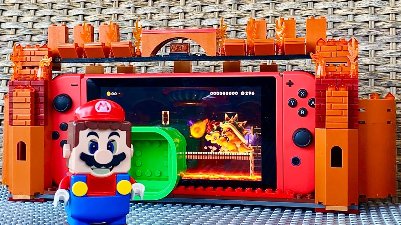 Lego Mario enters the Nintendo Switch game and battles Bowser to save Princess Peach. #legomario
