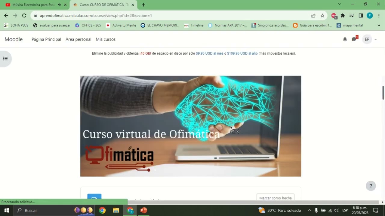 Navegar por el curso de ofimatica en moodle