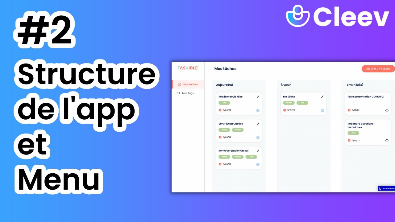 Créer une app de gestion de tâches avec Bubble.io - #2 Design UI de l'app, menu - Formation Bubble