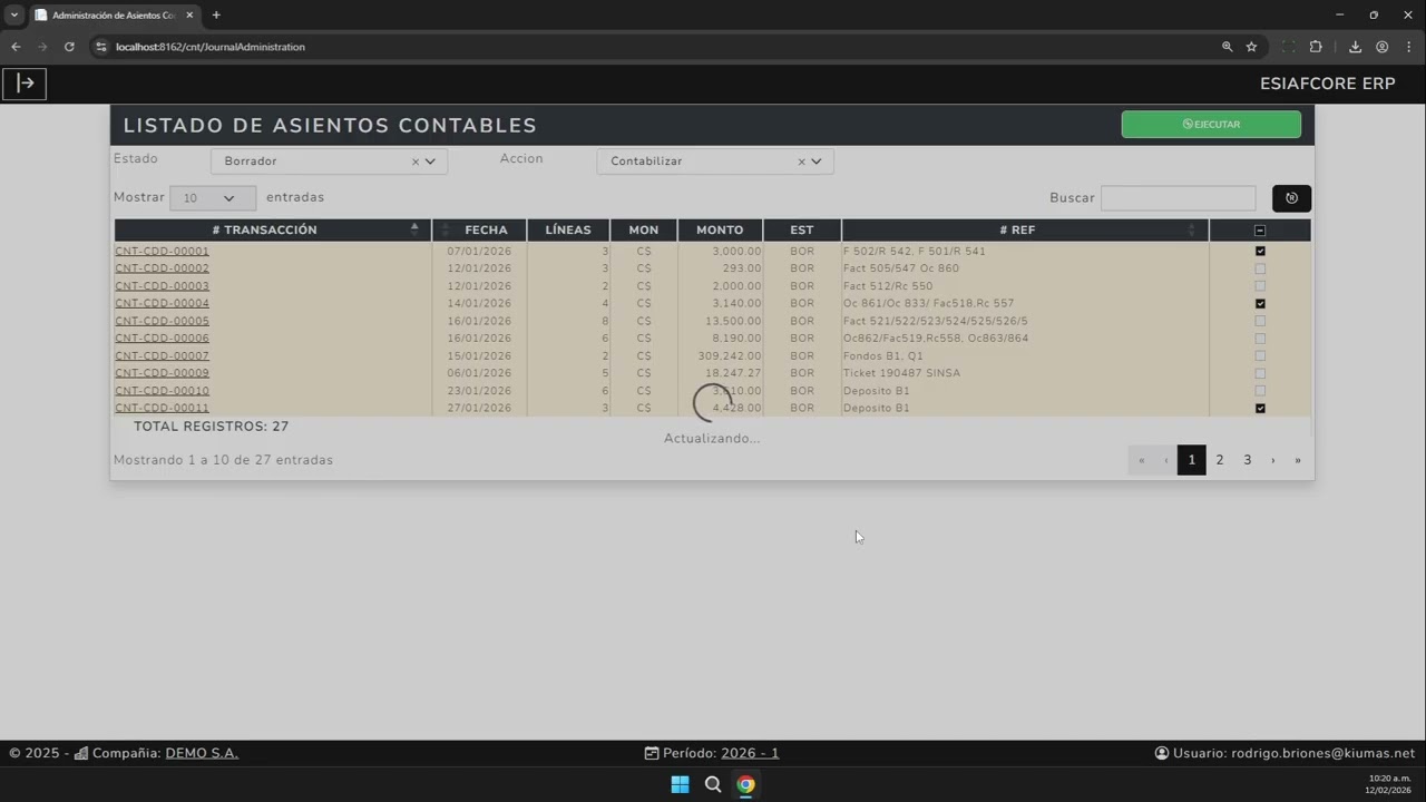 ADMINISTRACION DE ASIENTOS CONTABLES