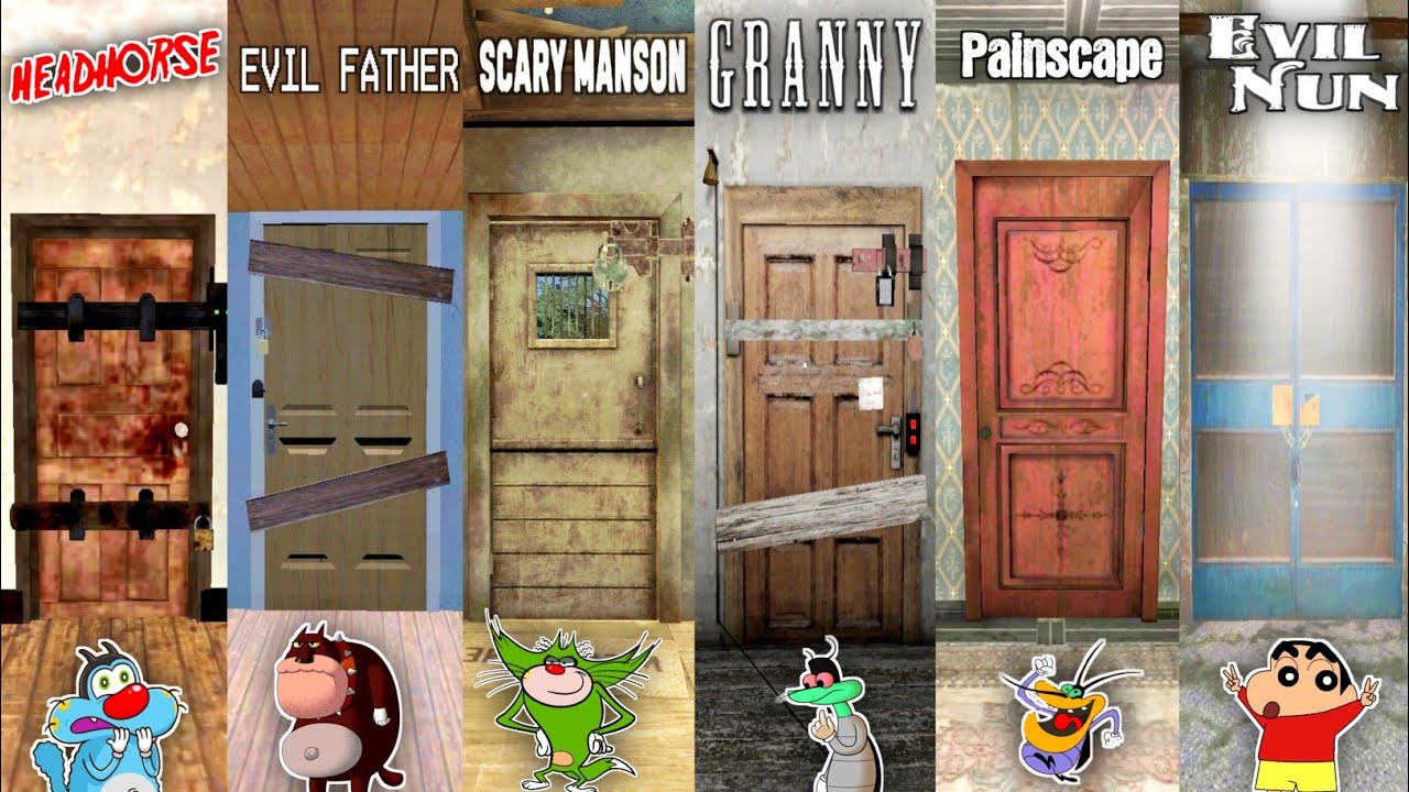 All Door Escape Head Horse, Evil Father, Scary Manson, Granny, Painscape, Evil Nun With Oggy & Jack