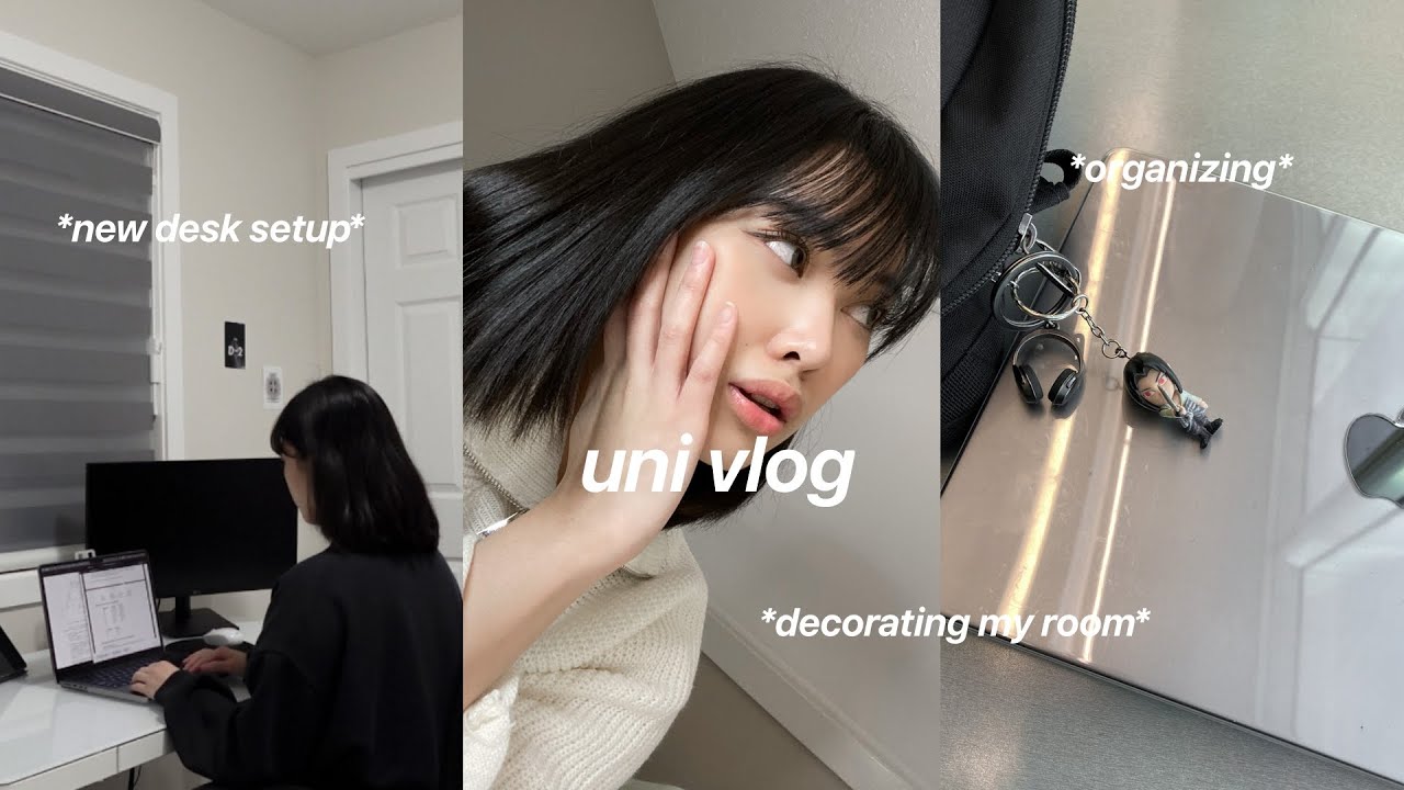 UNI VLOG👩🏻‍💻 new standing DESK setup, decorating my room, late night studying, cleaning & organizing