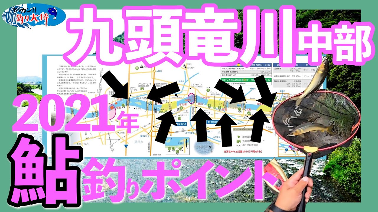 2021年九頭龍川中部鮎釣りポイント！【ドローン映像あり】新幹線下〜福井大橋〜福松大橋〜五松橋〜高橋〜谷口〜飯島〜北島〜坂東島〜中島