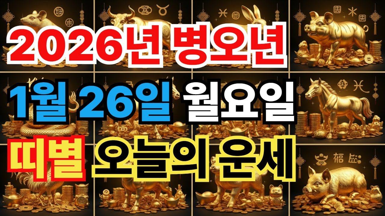 [오늘 꼭 보세요] 2026년 1월 26일 월요일 12띠 운세/월요병 날리고 대박 내는 법/재물운 애정운 총정리