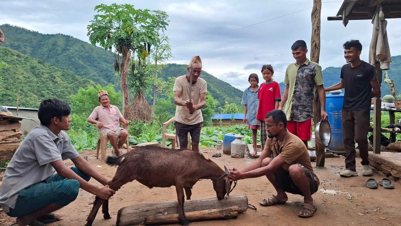 Village-Style Mutton Cutting In Nepal || Meat Cutting Skills || Goat Meat Cutting || Khasi Cutting 