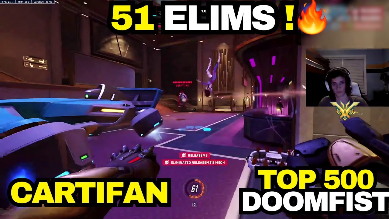51 Elims! CARTIFAN22 INSANE DOOMFIST TOP 500 GAMEPLAY | OVERWATCH 2 SEASON 12