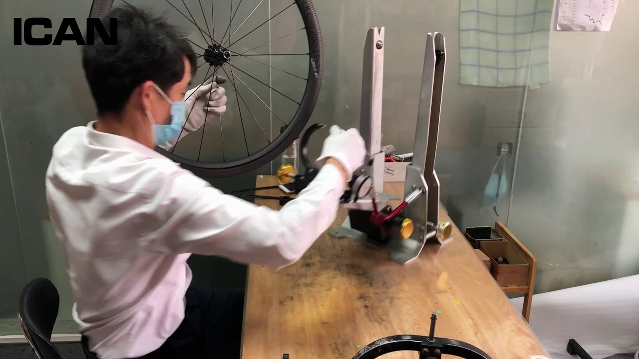 ICANフル手組ホイール のAERO 40ロードバイクホイール組立過程