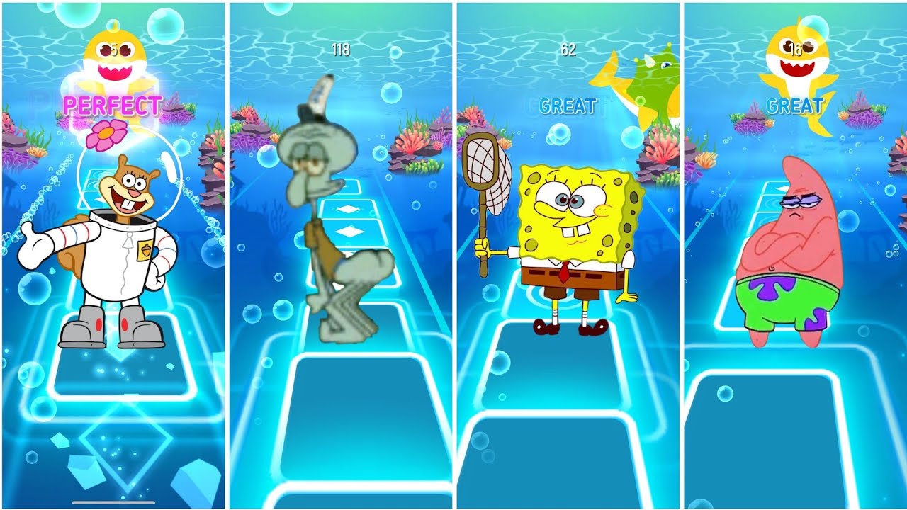 Sandy cheeks 🆚 squidward 🆚 Mr karbs 🆚 plankton Edm rush tiles hop