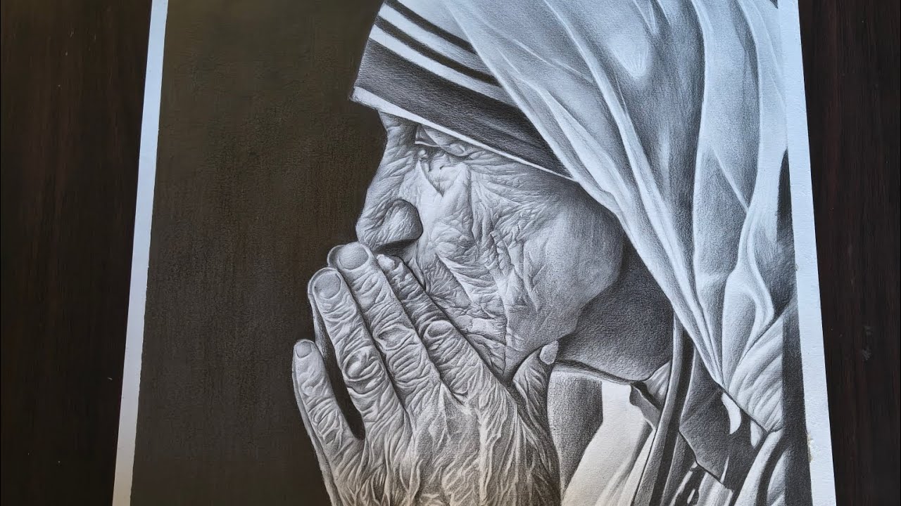 Realistic drawing of Mother Teresa|| Timelapse video||