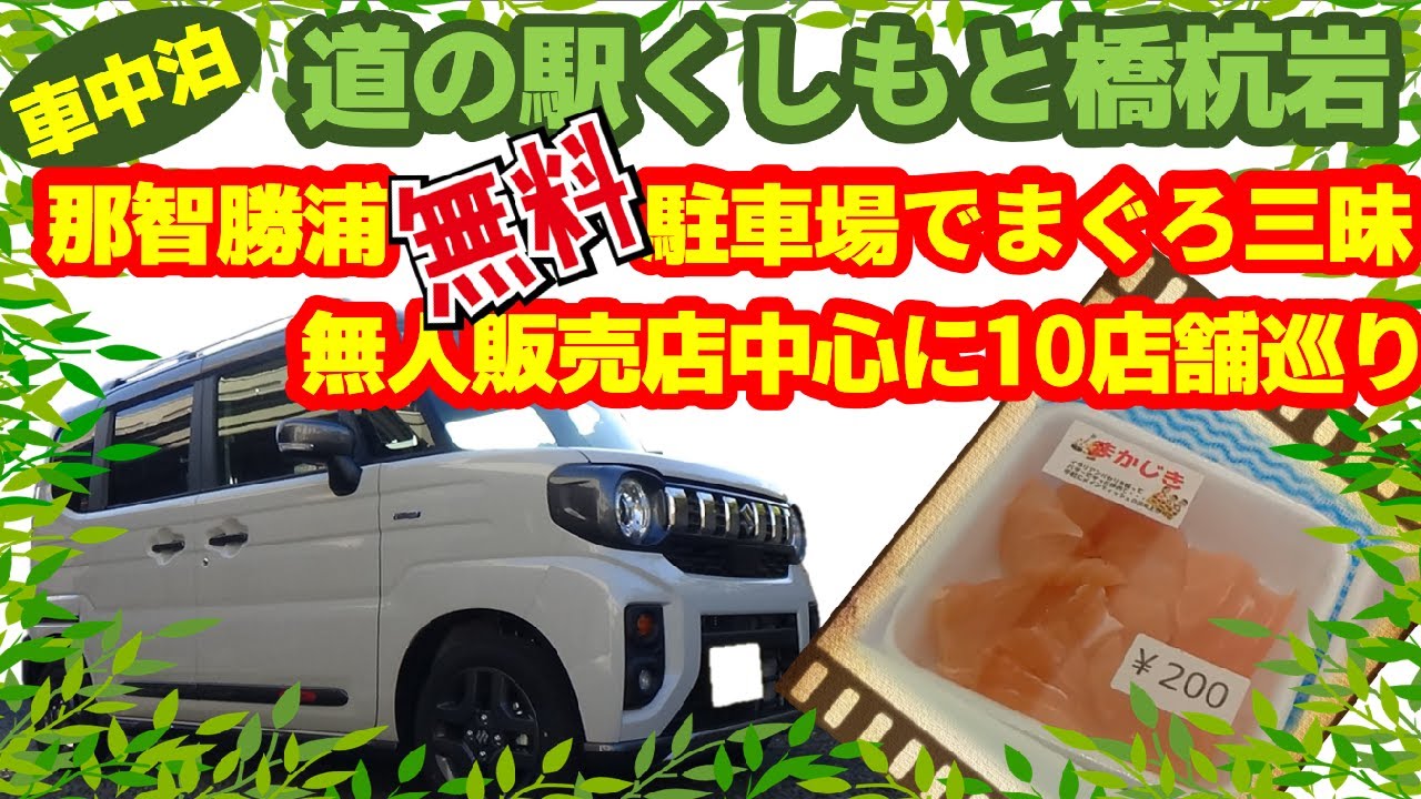 【車中泊】道の駅くしもと橋杭岩✨那智勝浦無料駐車場でまぐろ三昧_MK54sスペーシアギア
