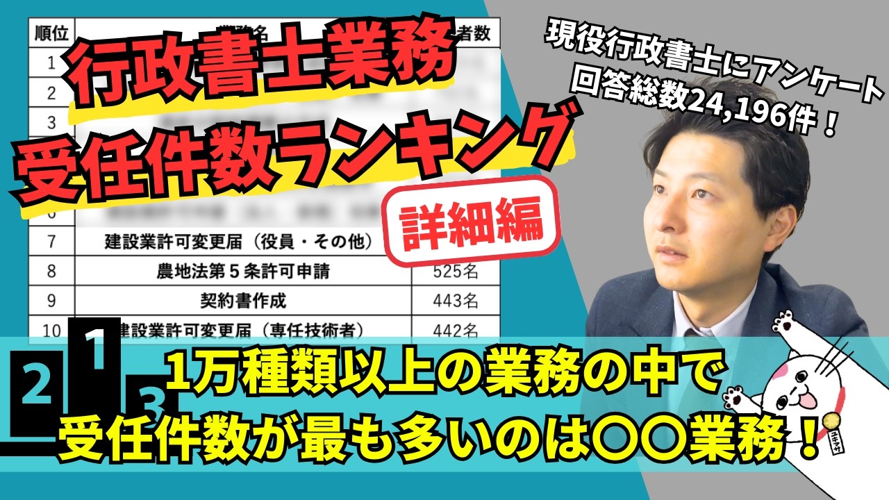 【回答総数24,196件】行政書士業務受任件数ランキングベスト３０