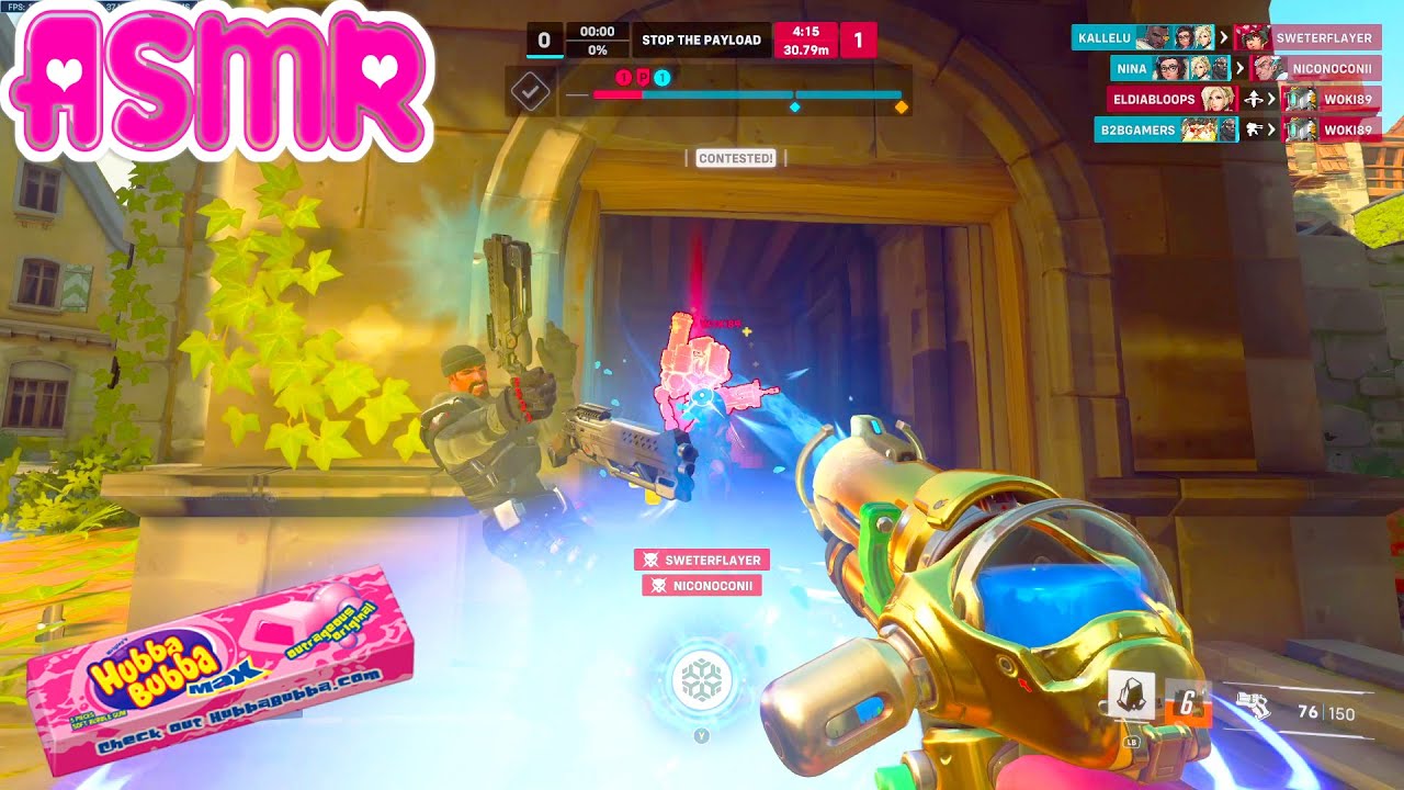 ASMR Gaming 🍀 Overwatch 2 Relaxing Mei Comp Gameplay Gum Chewing + Controller Sounds Whispering 💤