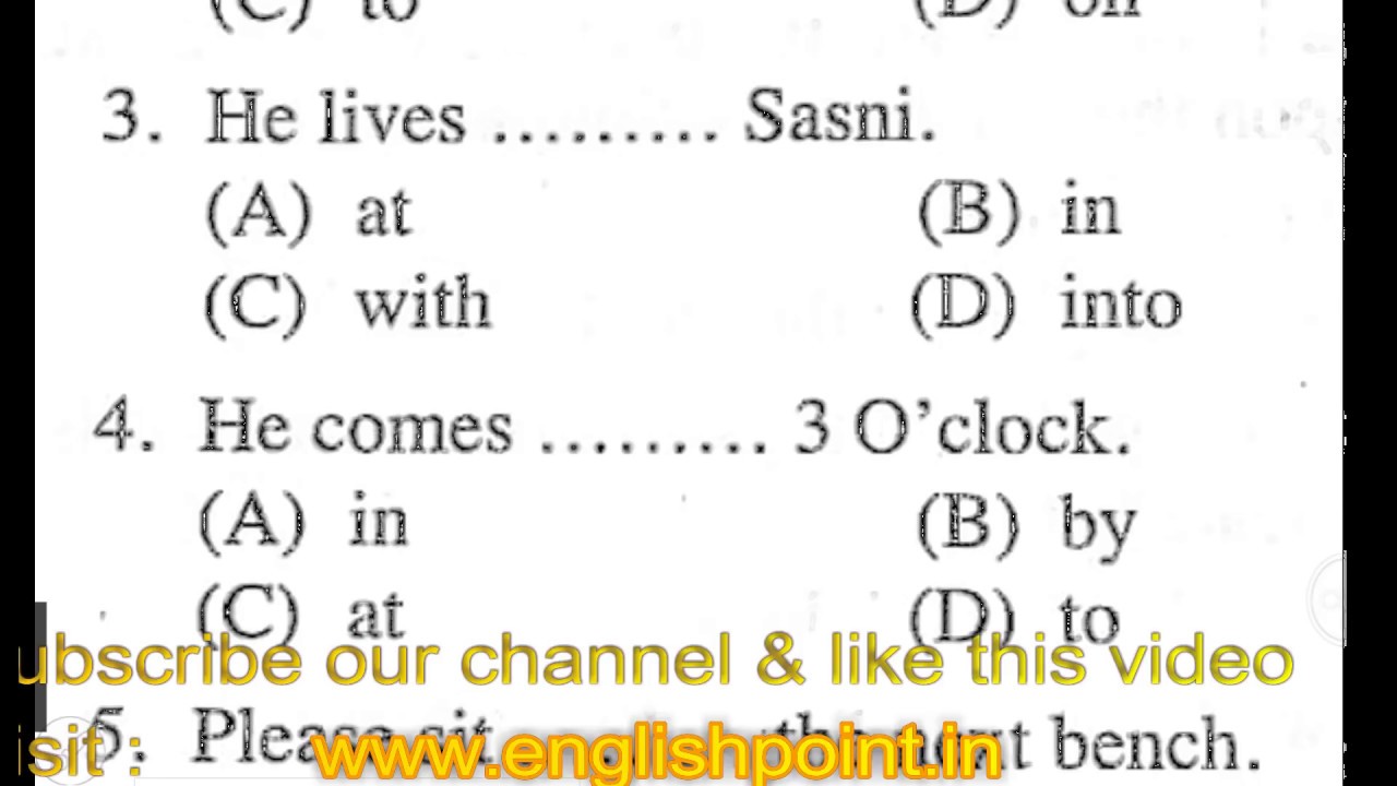 Preposition  objective questions Practice set | English Point