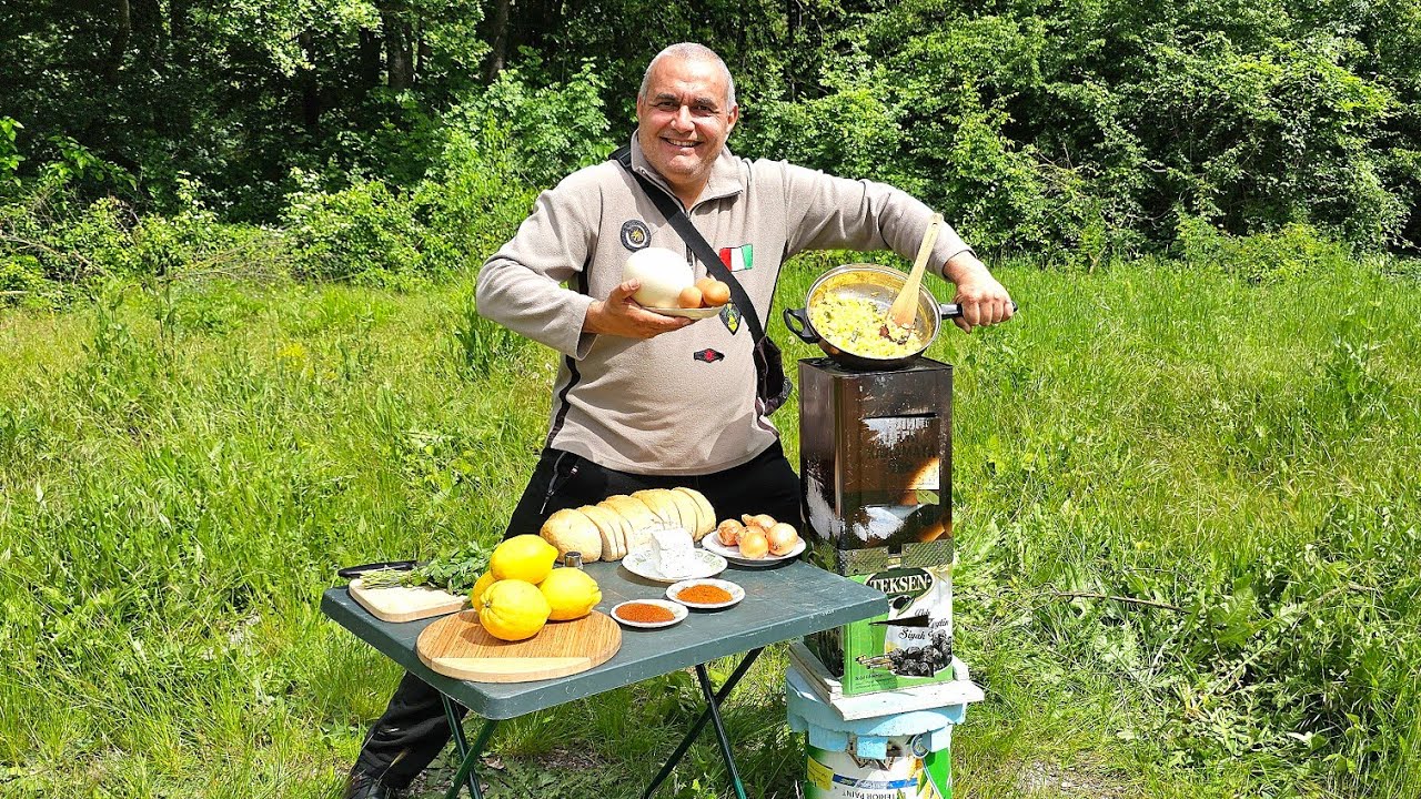 Тест на горска печка! Пържени яйца с пресен лук и овче сирене! Горско приключение и вкусна храна!
