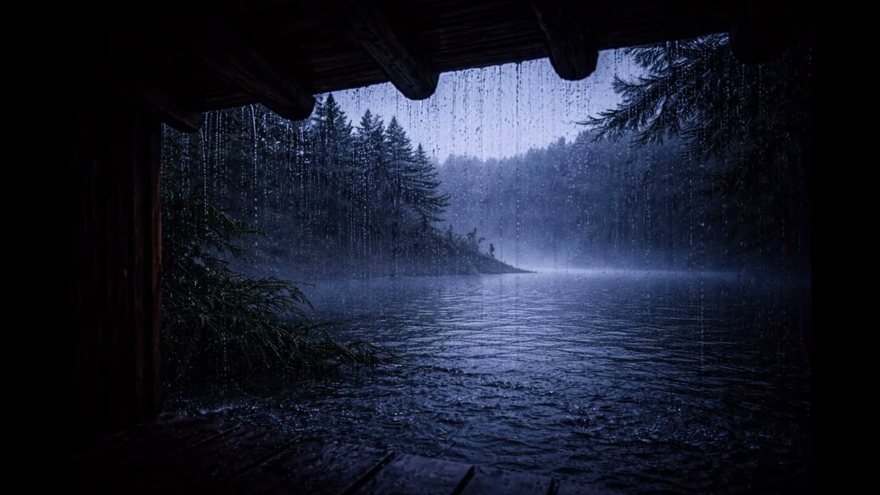Heavy Night Rain for Sleeping 🌙 Lake Storm White Noise (Sleep All Night)