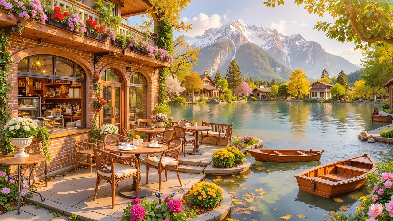 Enjoy the Morning Spring with Warm February Jazz in Cozy Coffee Shop Outdoor to Study, Work