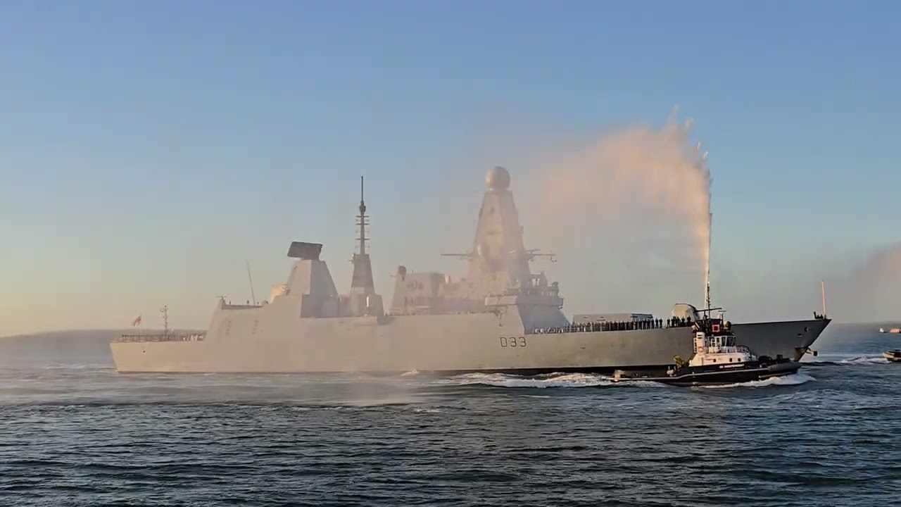 HMS Dauntless (D33) sailing into Portsmouth after her 8 month CSG25 deployment 