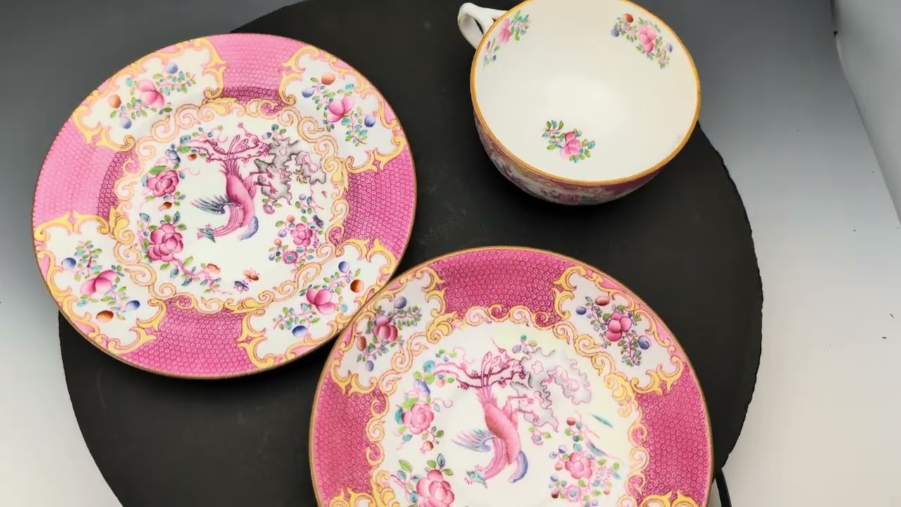 1920年代 英国ミントン ティーカップトリオ ピンクコカトリス マイヤー・エンポーリアム特注品⑤