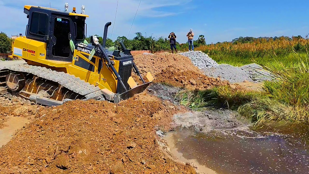 EP10. Update Huge Project1 Delete Pond Grass Use Stone By SHANTUI DH17C3 Pro with dump truck