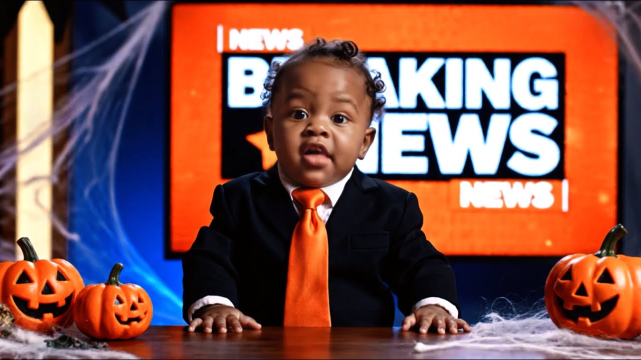 Baby News Network: Срочные новости Хэллоуина 🎃🍭 | Забавный ИИ-ведущий для младенцев 👻 (Veo 3 + Ch...
