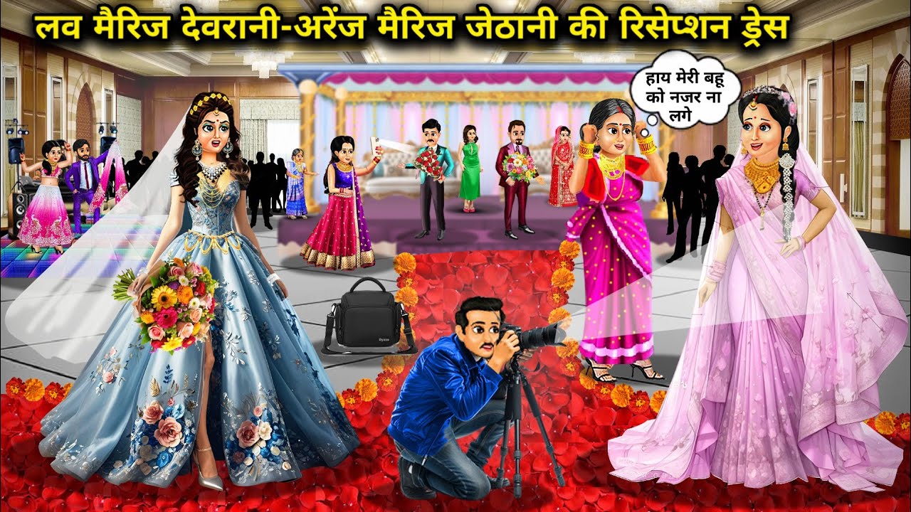 लव मैरिज देवरानी-अरेंज मैरिज जेठानी की रिसेप्शन ड्रेस|Cartoon Cartoon|Love Marriage Devrani-Arranged