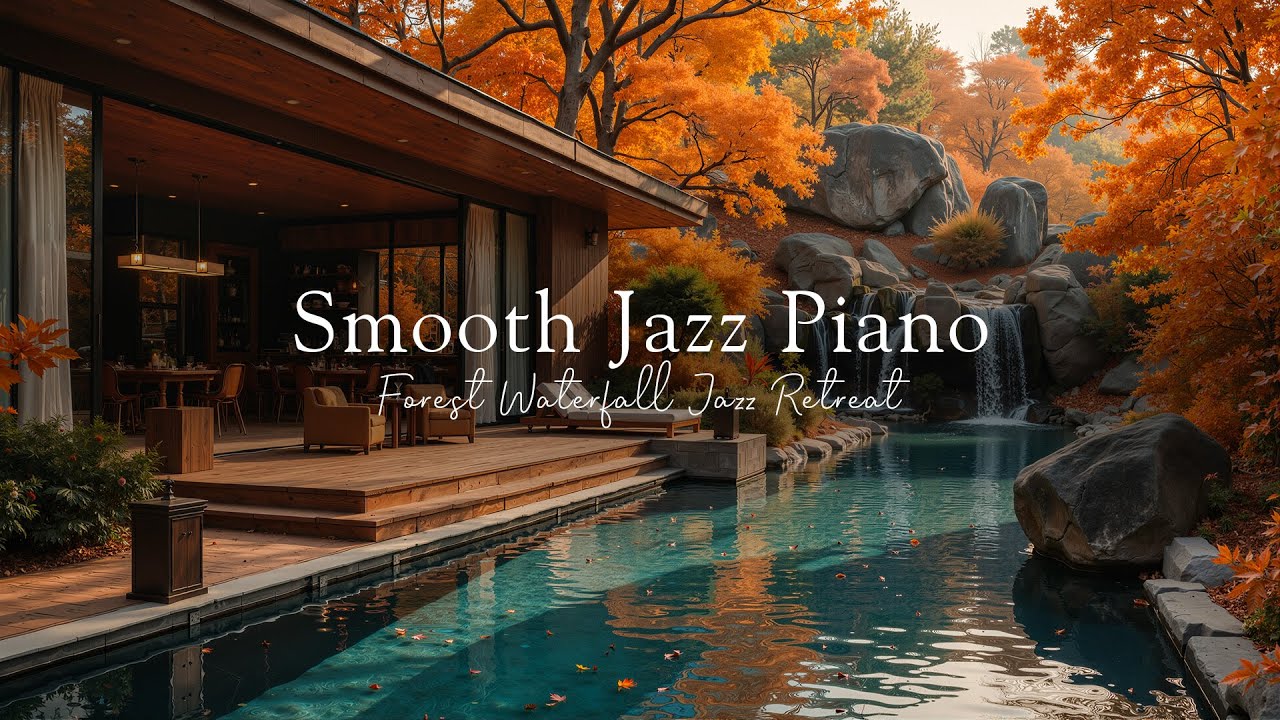 Forest Waterfall Jazz Retreat 🍂 Smooth Jazz Piano Music for Stress Relief