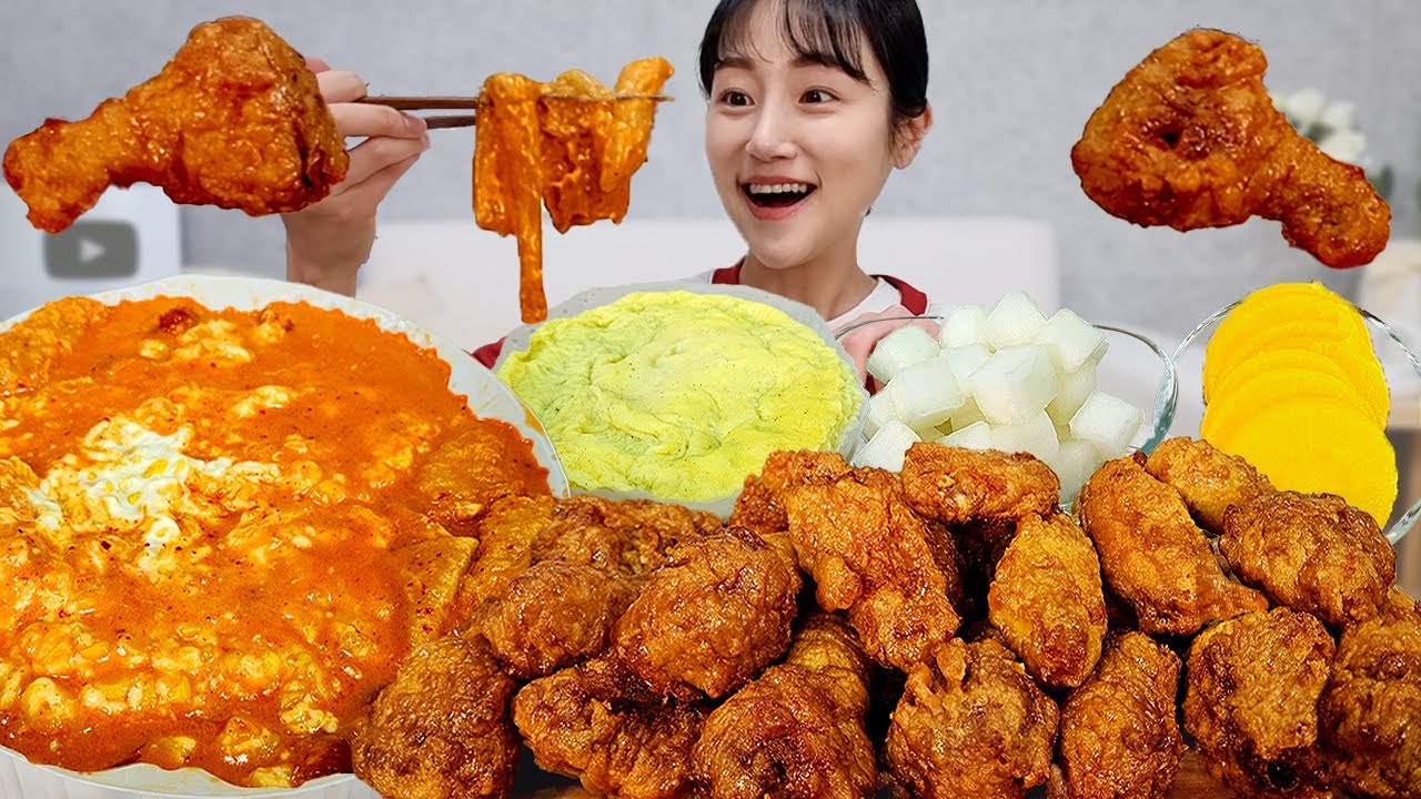 엽떡 신메뉴 나왔다🔥 마라로제엽떡에 콘마요 2번 추가! 교촌 허니콤보까지 Mala Rose Spicy Tteokbokki MUKBANG ASMR