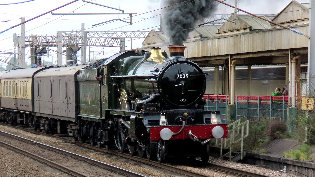 7029 'Clun Castle' whistling past Carnforth railway station