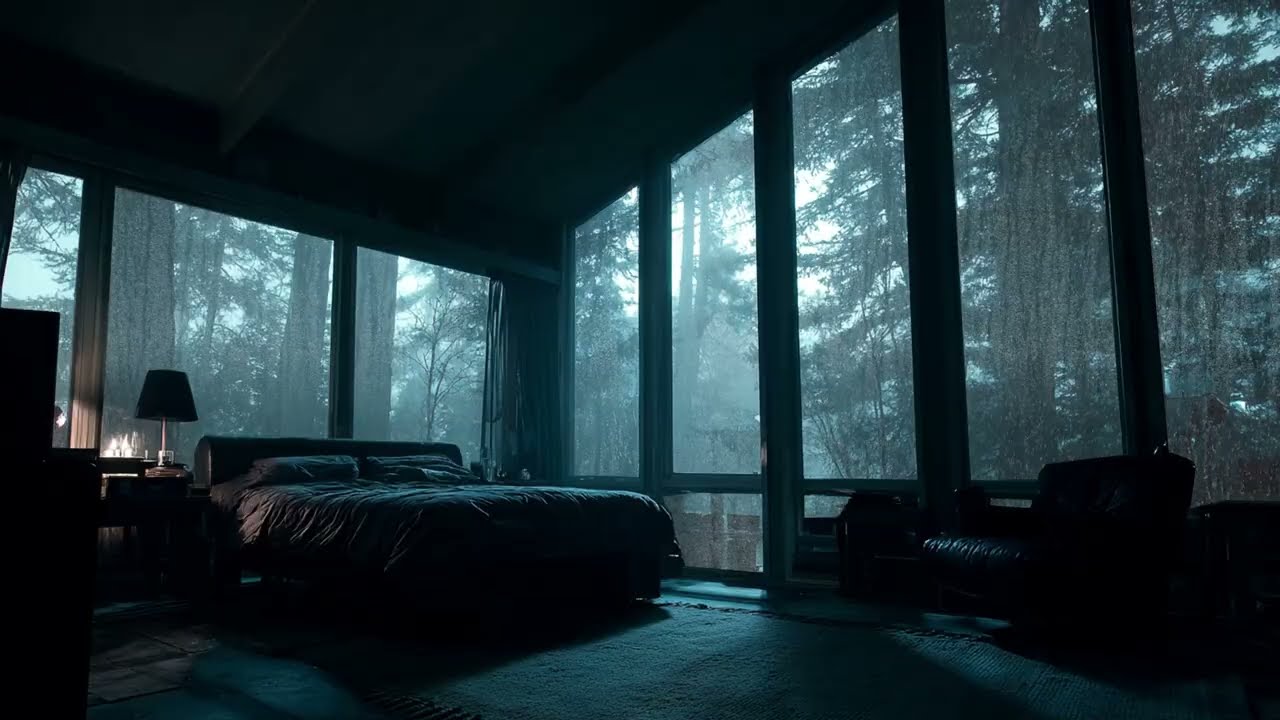 Exotic Jungle Rain Outside a Forest Bedroom - Unique Bird Sounds and Heavy Rain ASMR 4K