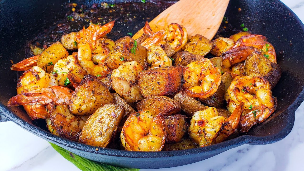 The Best Extra CRISPY Oven Roasted Shrimps and Potatoes Recipe Ever