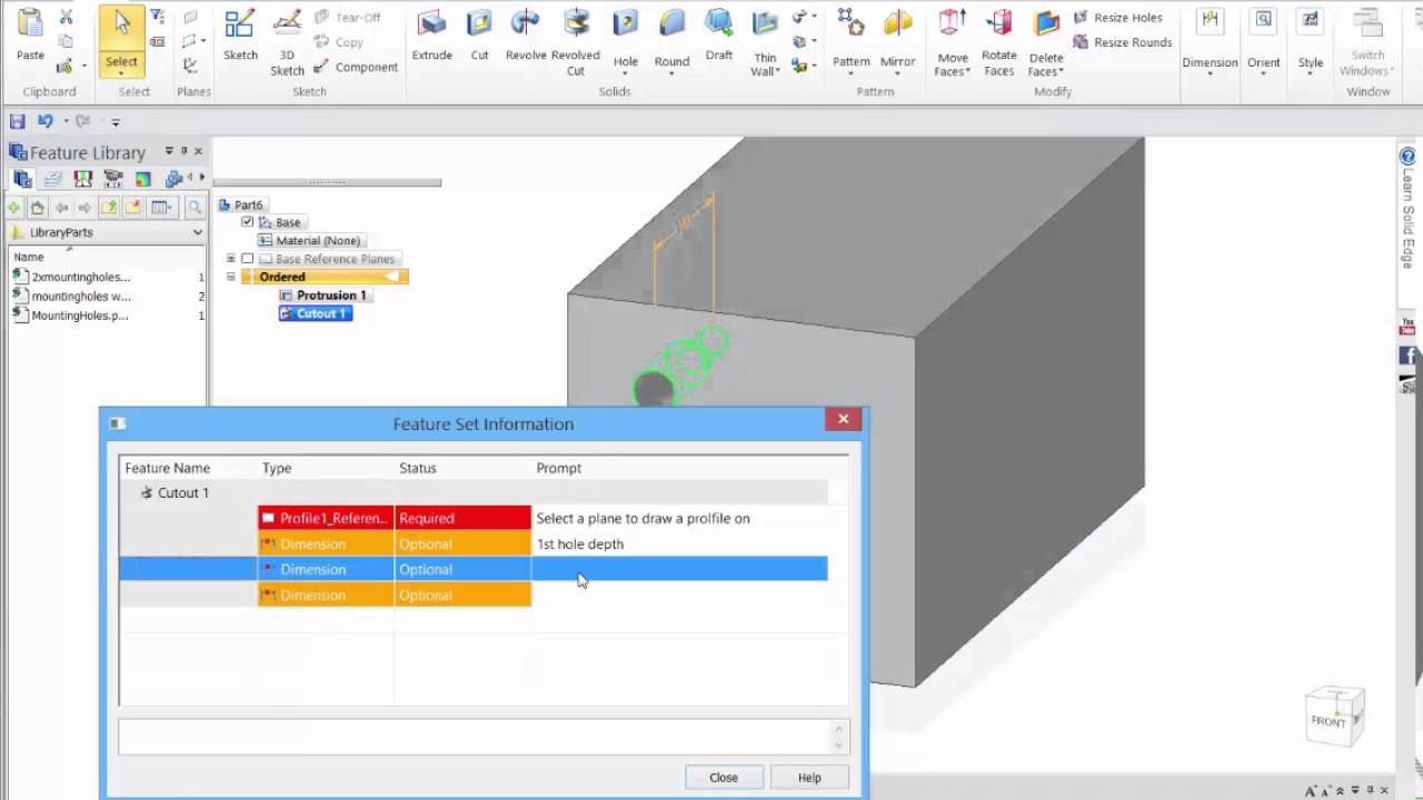 Feature Library in Solid Edge
