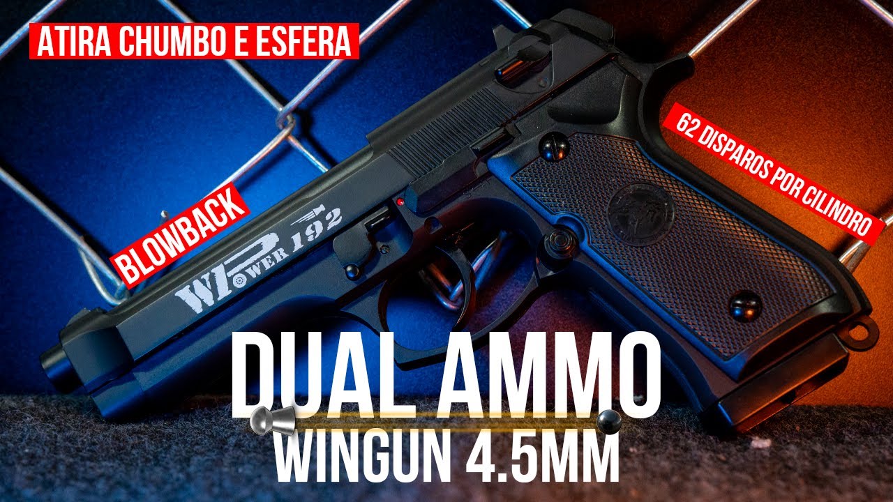 Pistola de Chumbinho e Esferas de Aço CO2 Wingun Rossi Beretta Dual Ammo M92 4.5mm