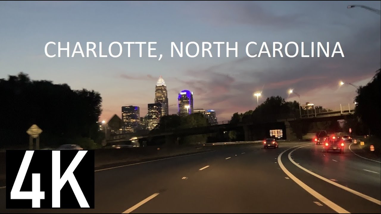 Charlotte, North Carolina 4K Street Tour at Dusk - Uptown (Downtown) Charlotte and South End area