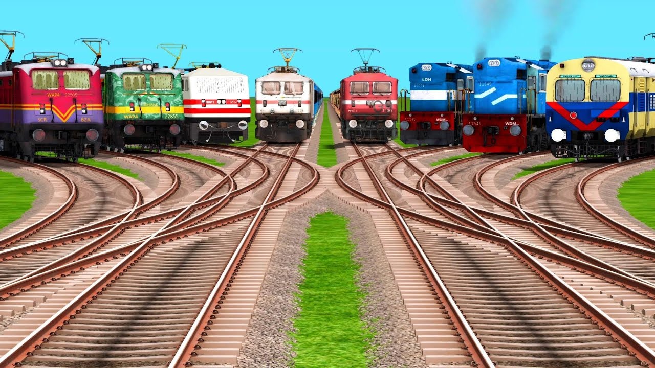 8 High Speed Indian Railways❤️‍🔥Train Crossing At Branched Forked Railroad Tracks | train simulator 