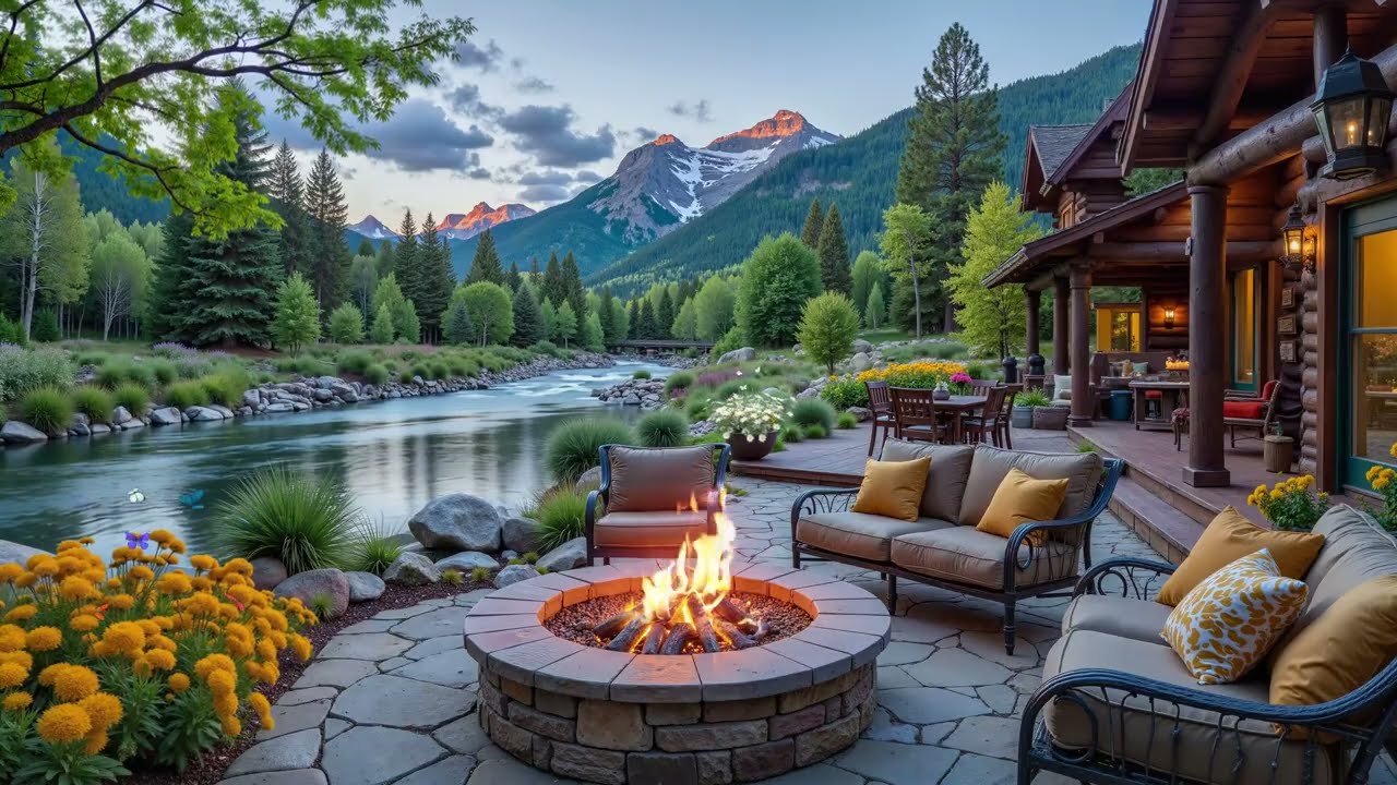 Most Relaxing Riverside Cabin Porch 🌲🔥 Cozy Campfire, Gentle River, Relaxing Piano & Forest Ambience