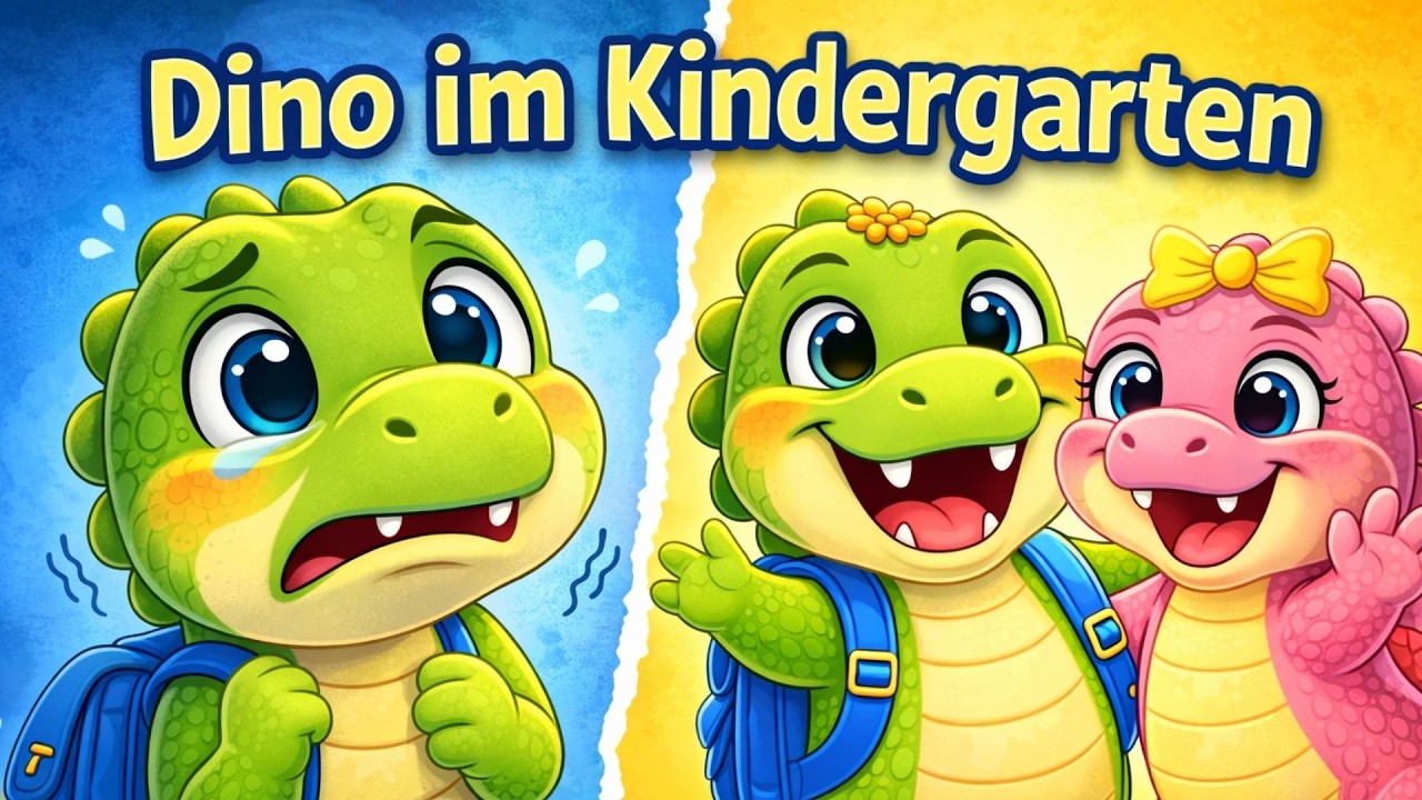 Dino im Kindergarten 🦖 Dinosaurier Kinderlied mit Dinos 💛 Er hat Angst 😱 doch dann passiert DAS !