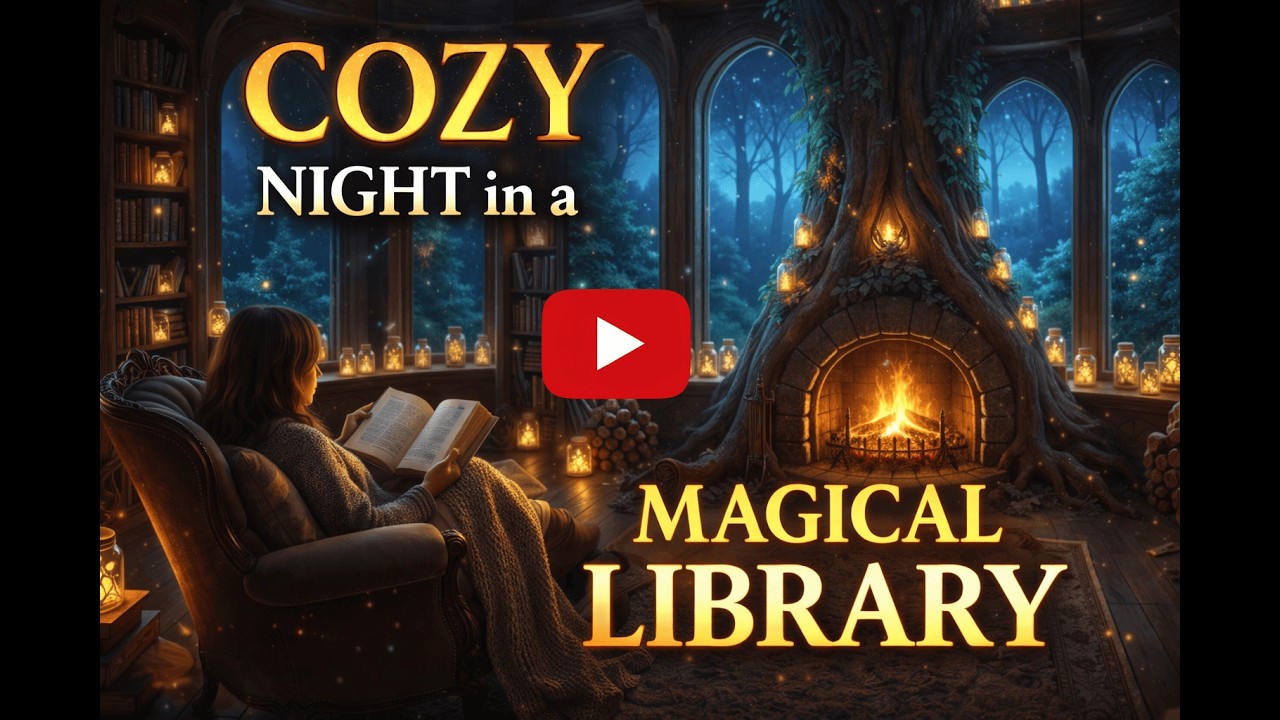 Cozy Fireplace Library Ambience 🔥 Soft Night Sounds for Relax, Study & Sleep (1 Hour)