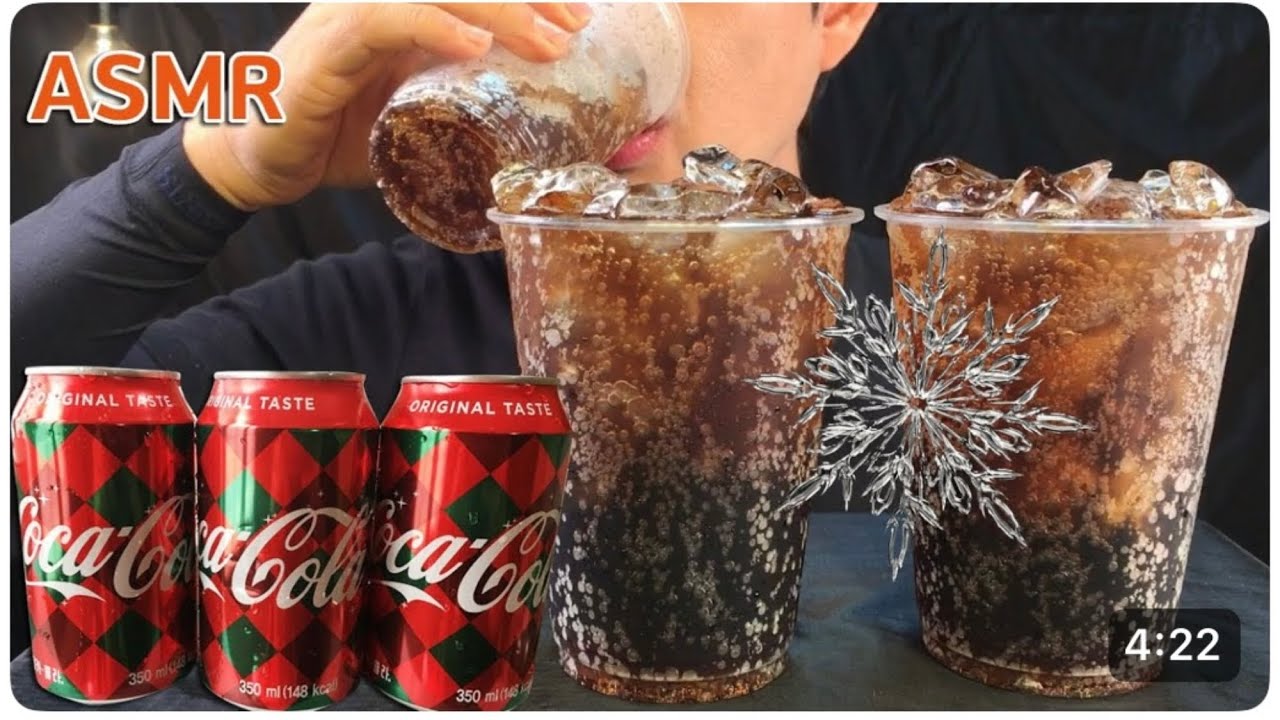 ASMR]COCA-COLA DRINKING SOUNDS WITH ICE BOTTLE SO COOL(NO TALKING)コカコーラクール飲料を飲む코카 콜라 음료수 먹방 얼음컵 3잔