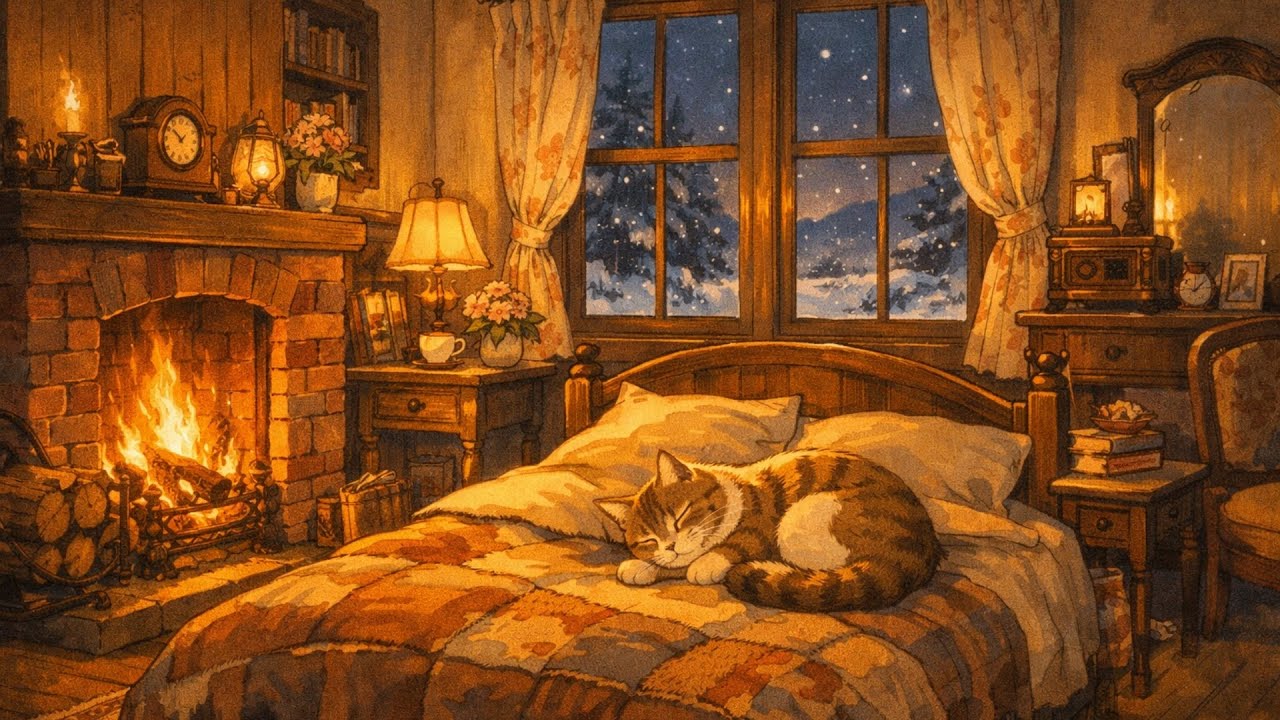 a cozy snowy night with 1950s vintage oldies playing in another room, Vol. 6