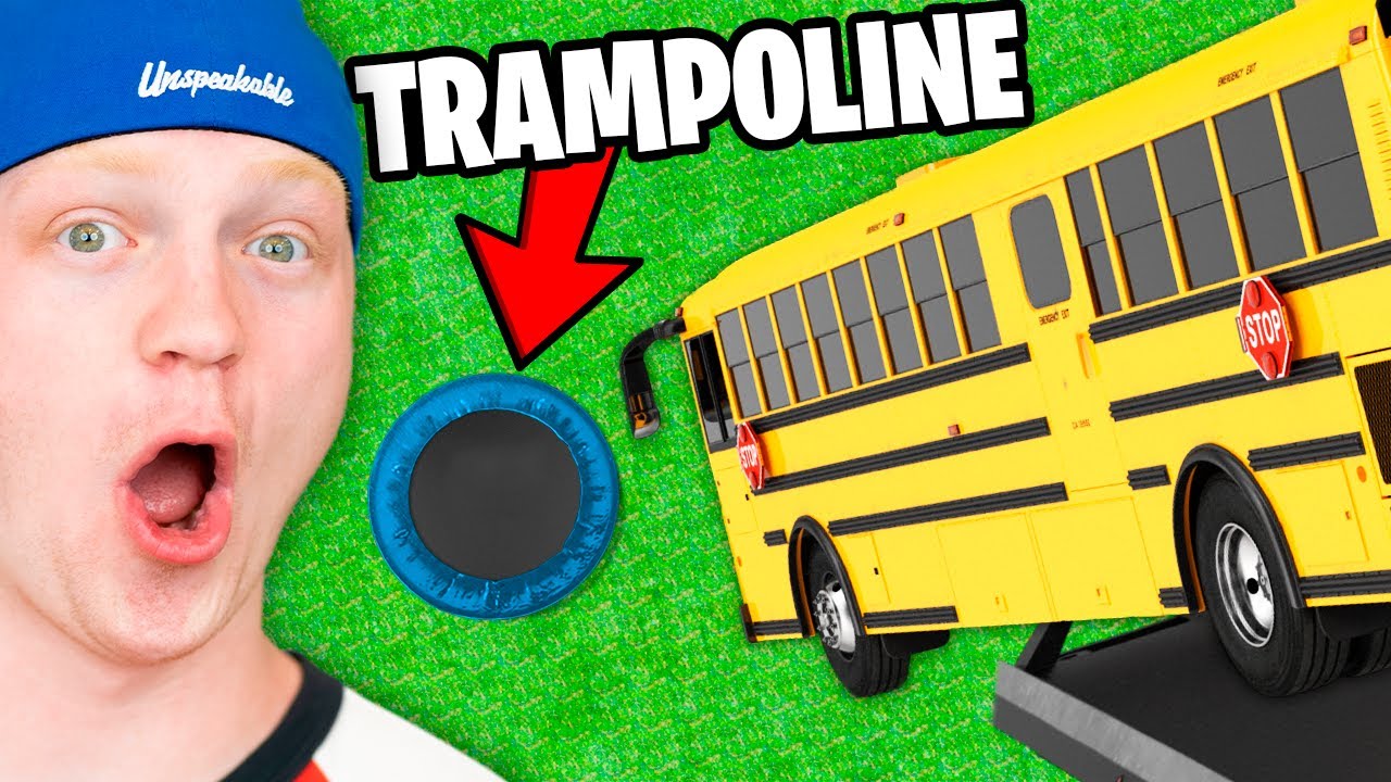SCHOOL BUS vs WORLD'S STRONGEST TRAMPOLINE!