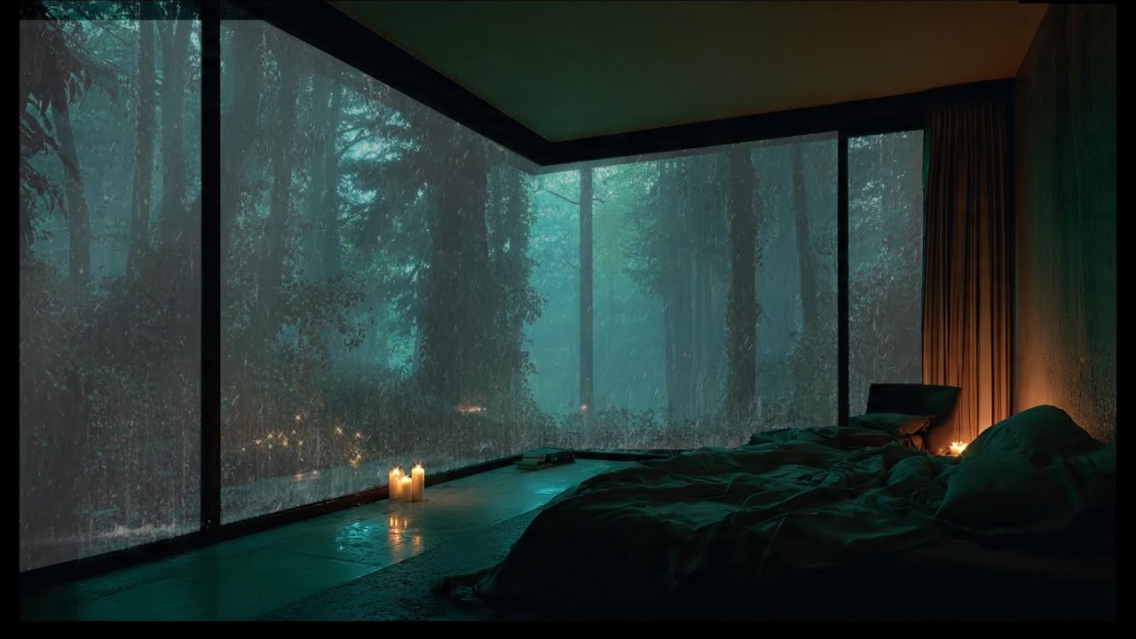 Cozy Bedroom Rain at Night: Heavy Rain on Window & Distant Thunder for Sleeping