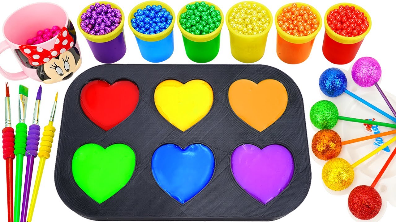 Satisfying Video | Drawing Slime Beads in Rainbow Heart Colors with colorful playdoh#4k